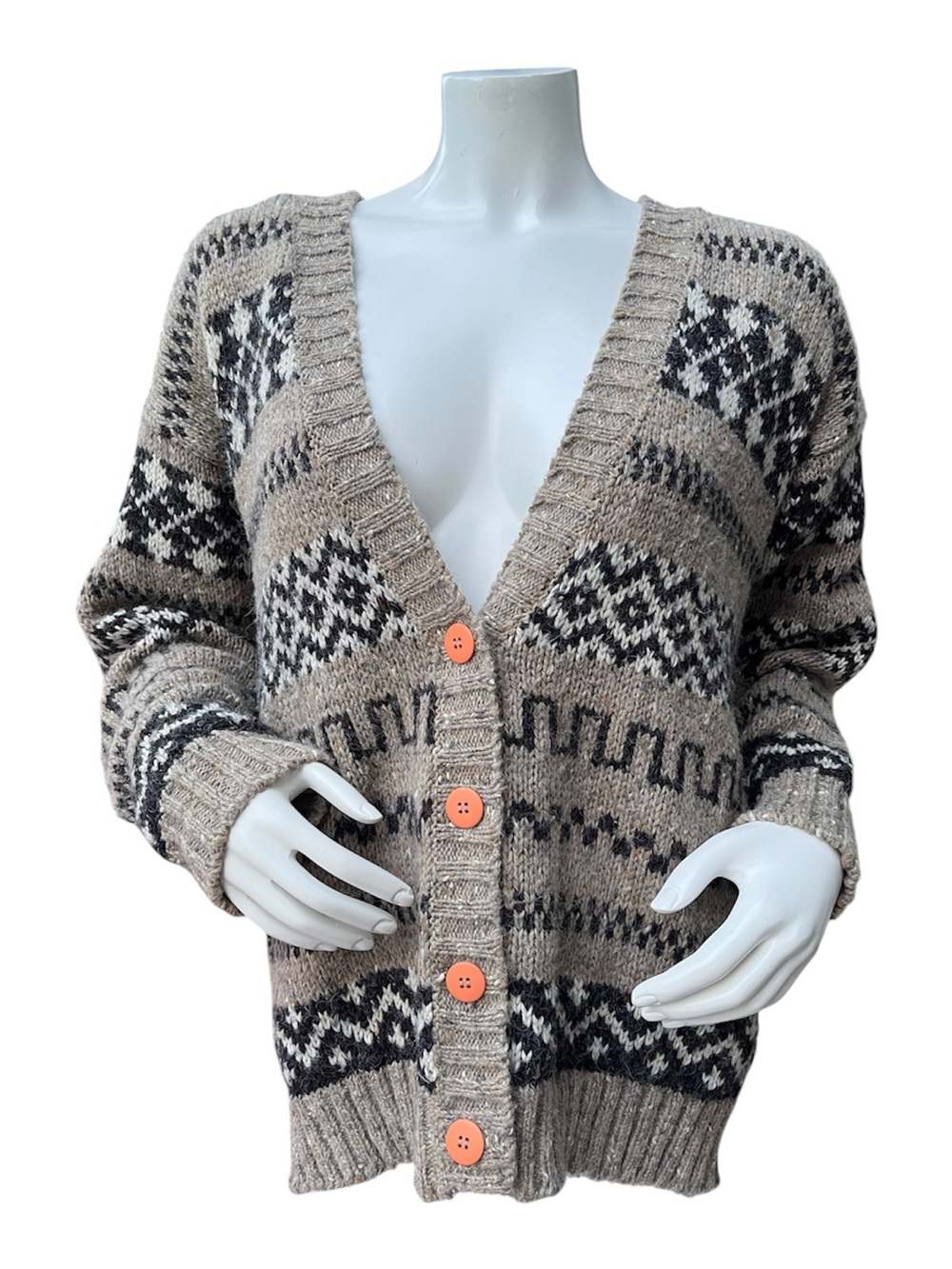 Vtg Classic New England Knitted Cardigan Oversized Brown & Black Size L
